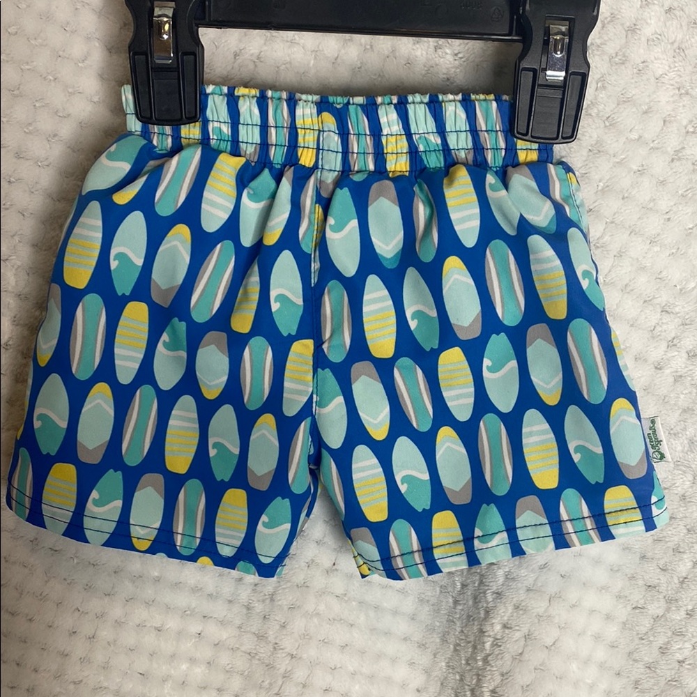 Green Sprouts Surfboard Print Bathing Suit Swim Trunks Shorts